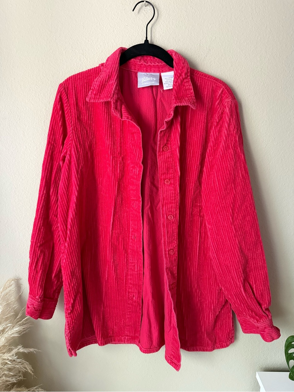 VTG Vintage Blair Bright Red Corduroy Shacket Button-Up Long Sleeve Shirt Top